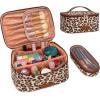 imageMontana West X Wrangler Travel Makeup Bag 2pcs Set Large Cosmetic Bag with Makeup Brush Holder Portable Make Up Organizer Cute Toiletry Bag with Divider and Handle for Women GradientLeopard