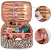 imageMontana West X Wrangler Travel Makeup Bag 2pcs Set Large Cosmetic Bag with Makeup Brush Holder Portable Make Up Organizer Cute Toiletry Bag with Divider and Handle for Women GradientLeopardKhaki