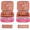 imageMontana West X Wrangler Travel Makeup Bag 2pcs Set Large Cosmetic Bag with Makeup Brush Holder Portable Make Up Organizer Cute Toiletry Bag with Divider and Handle for Women GradientBeigePink