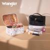 imageMontana West X Wrangler Travel Makeup Bag 2pcs Set Large Cosmetic Bag with Makeup Brush Holder Portable Make Up Organizer Cute Toiletry Bag with Divider and Handle for Women GradientBeige