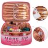 imageMontana West X Wrangler Travel Makeup Bag 2pcs Set Large Cosmetic Bag with Makeup Brush Holder Portable Make Up Organizer Cute Toiletry Bag with Divider and Handle for Women GradientBeigePink