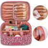 imageMontana West X Wrangler Travel Makeup Bag 2pcs Set Large Cosmetic Bag with Makeup Brush Holder Portable Make Up Organizer Cute Toiletry Bag with Divider and Handle for Women GradientLeopardPink