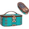 imageMontana West X Wrangler Travel Makeup Bag 2pcs Set Large Cosmetic Bag with Makeup Brush Holder Portable Make Up Organizer Cute Toiletry Bag with Divider and Handle for Women GradientTurquoise