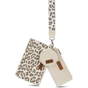 imageMontana West X Wrangler Keychain Wristlet Wallets for Women Dual Pouch Wristlet with Zipper Coin Purse Large Capacity and Easy to CarryBeige
