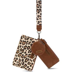 imageMontana West X Wrangler Keychain Wristlet Wallets for Women Dual Pouch Wristlet with Zipper Coin Purse Large Capacity and Easy to CarryBrown