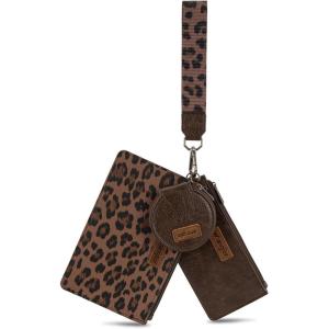 imageMontana West X Wrangler Keychain Wristlet Wallets for Women Dual Pouch Wristlet with Zipper Coin Purse Large Capacity and Easy to CarryCoffee