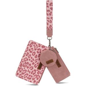 imageMontana West X Wrangler Keychain Wristlet Wallets for Women Dual Pouch Wristlet with Zipper Coin Purse Large Capacity and Easy to CarryDark Pink