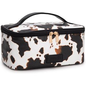 imageMontana West X Wrangler Travel Makeup Bag 2pcs Set Large Cosmetic Bag with Makeup Brush Holder Portable Make Up Organizer Cute Toiletry Bag with Divider and Handle for Women GradientCowBrown