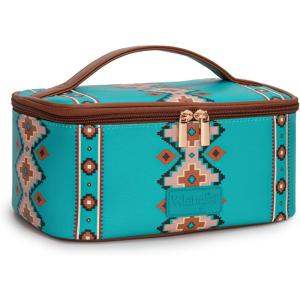 imageMontana West X Wrangler Travel Makeup Bag 2pcs Set Large Cosmetic Bag with Makeup Brush Holder Portable Make Up Organizer Cute Toiletry Bag with Divider and Handle for Women GradientTurquoise