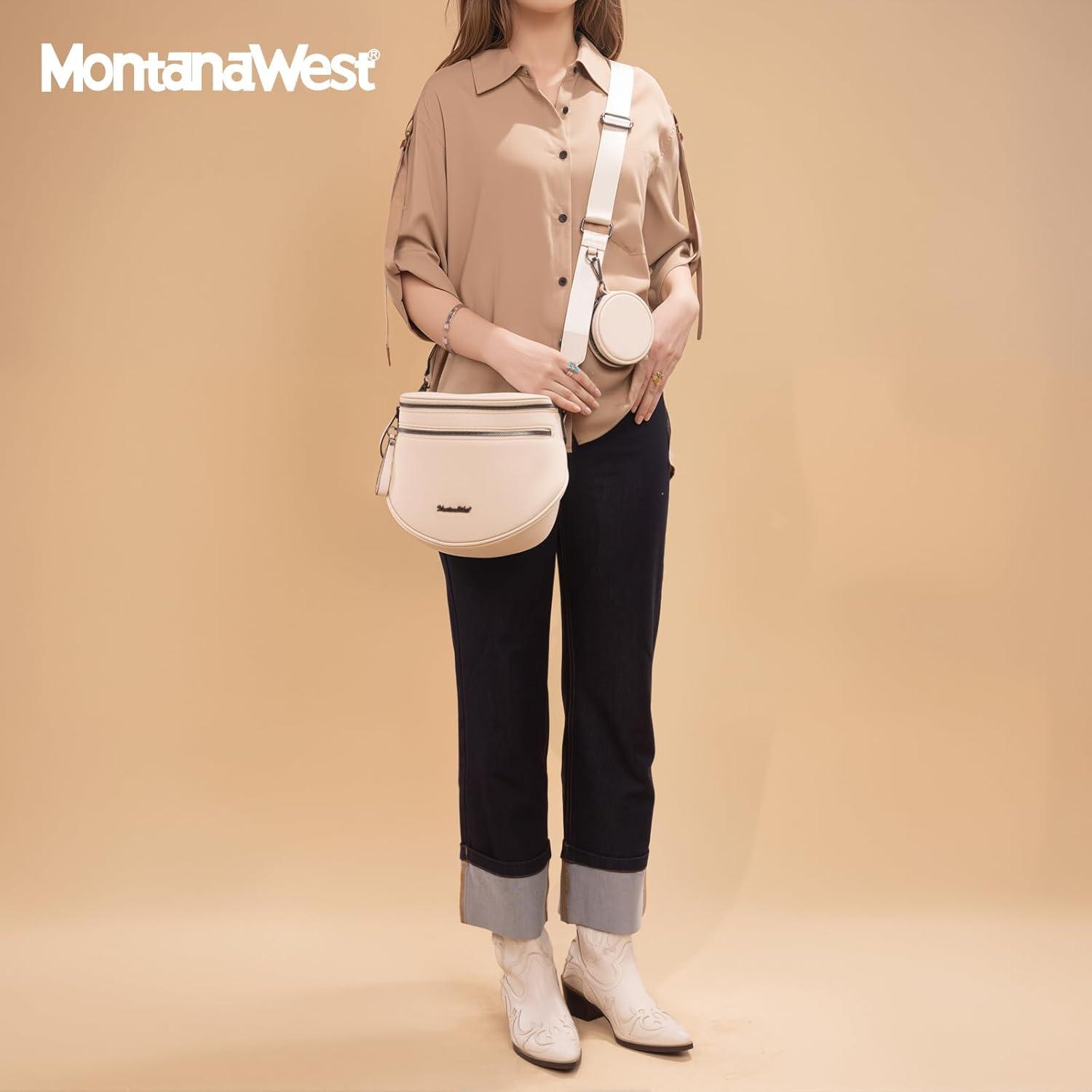 imageMontana West Large Bum Bag Nylon Crossbody Bags Mom Purse with with Coin PurseBeige