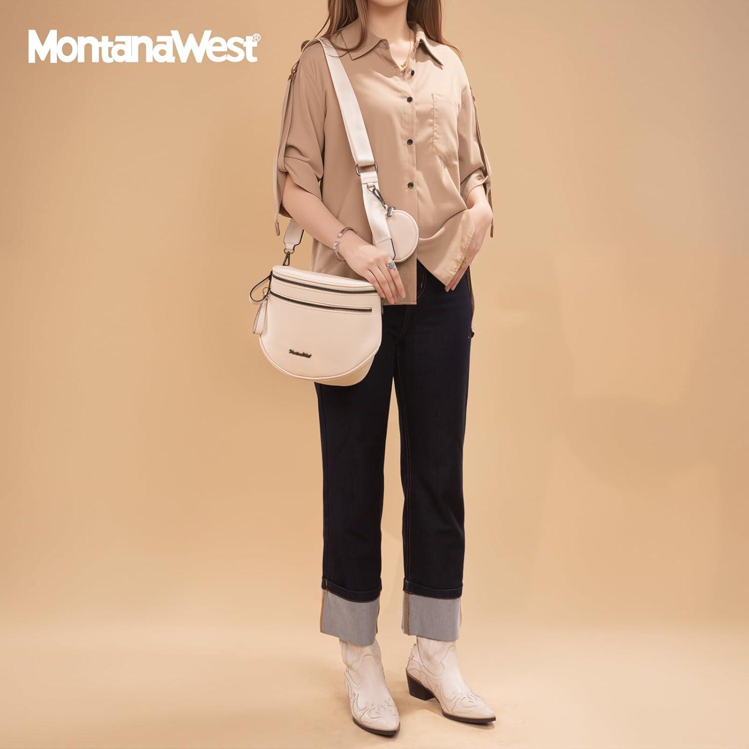 imageMontana West Large Bum Bag Nylon Crossbody Bags Mom Purse with with Coin PurseBeige