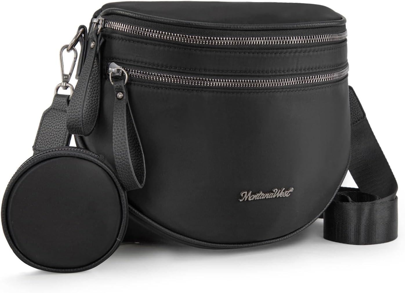 imageMontana West Large Bum Bag Nylon Crossbody Bags Mom Purse with with Coin PurseBlack