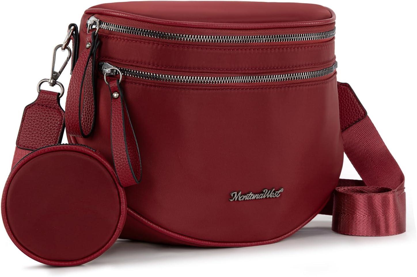 imageMontana West Large Bum Bag Nylon Crossbody Bags Mom Purse with with Coin PurseBurgundy
