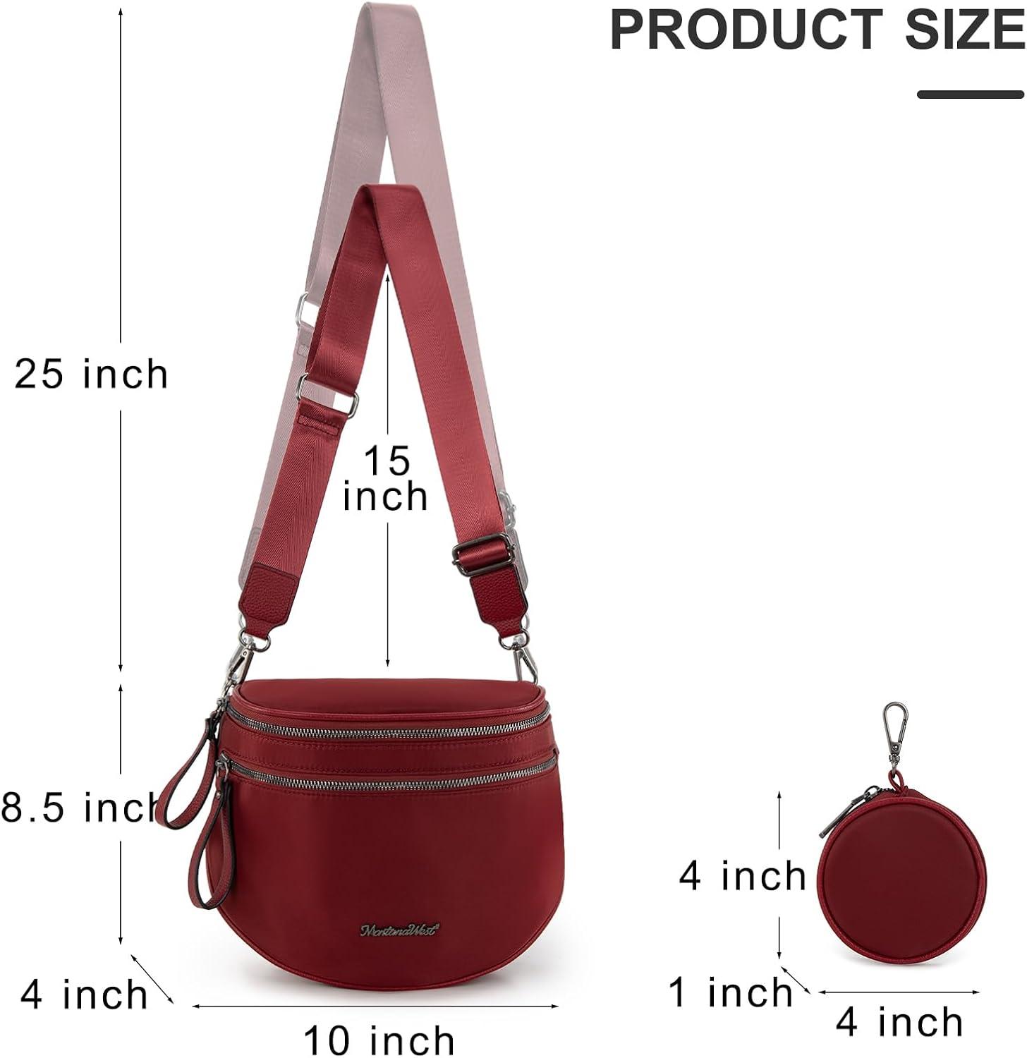 imageMontana West Large Bum Bag Nylon Crossbody Bags Mom Purse with with Coin PurseBurgundy