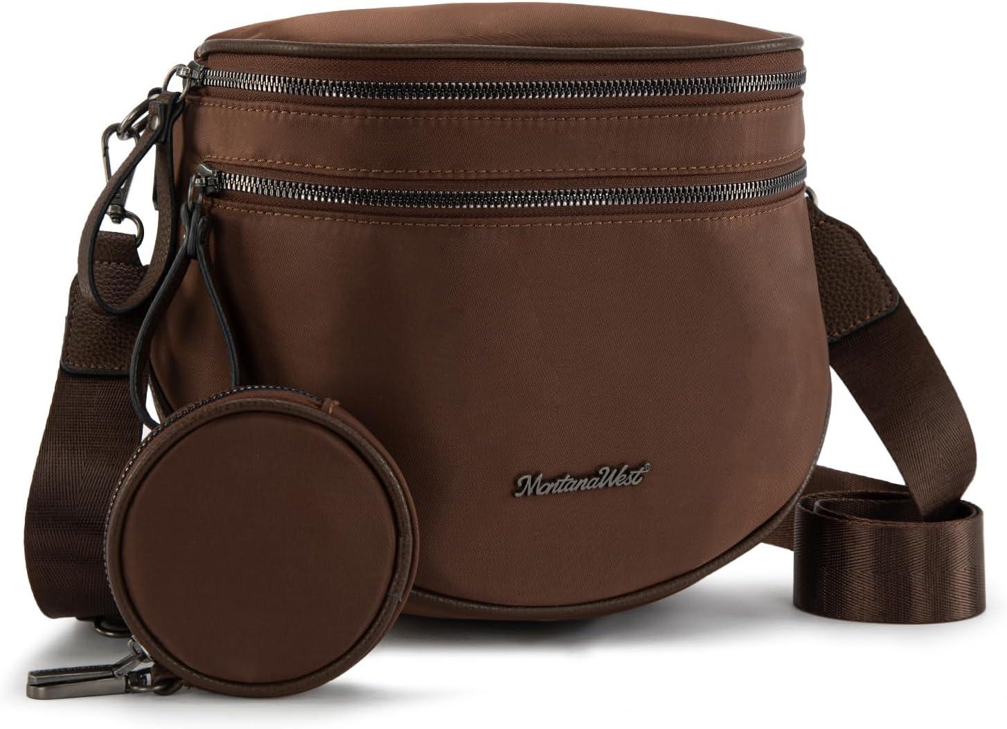 imageMontana West Large Bum Bag Nylon Crossbody Bags Mom Purse with with Coin PurseCoffee