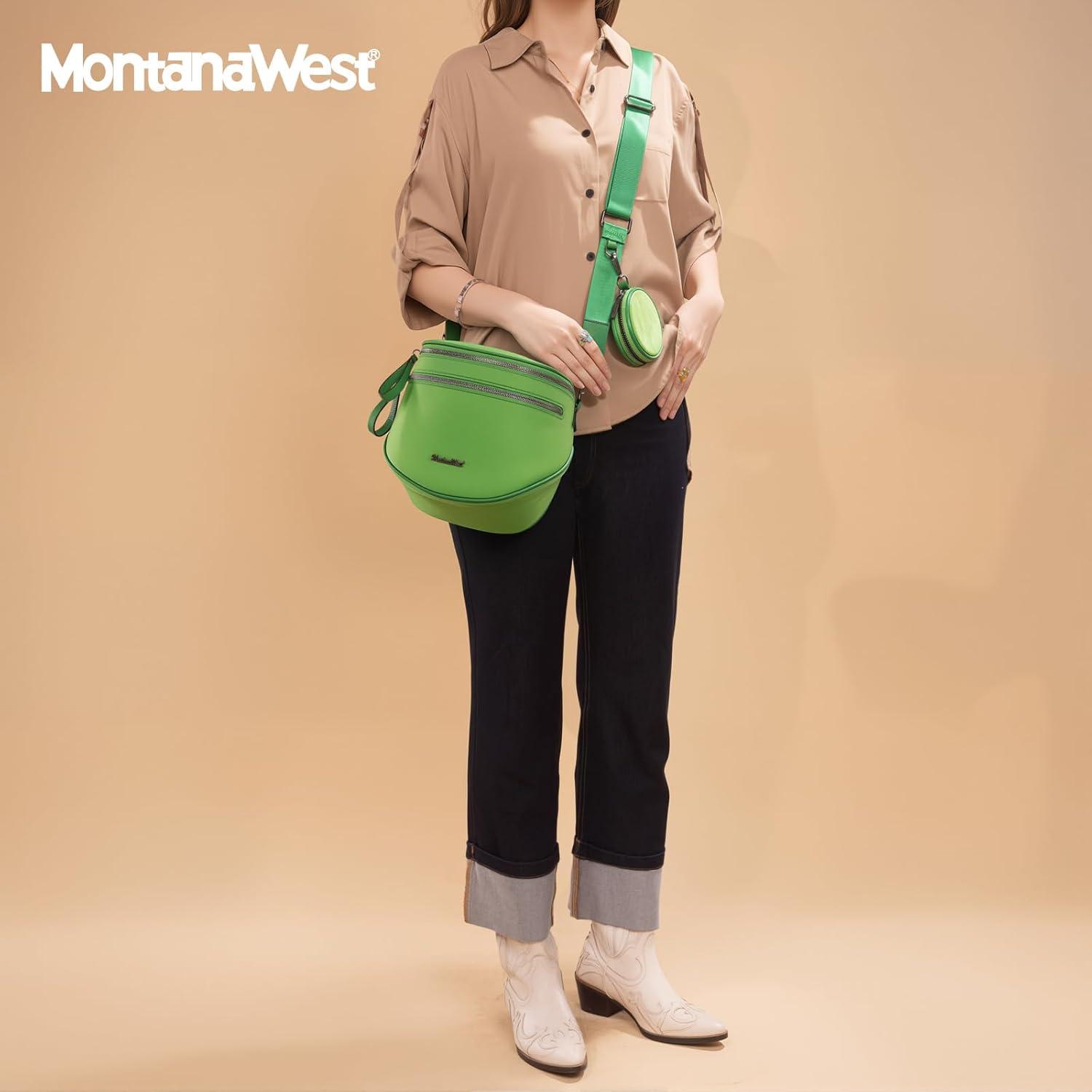 imageMontana West Large Bum Bag Nylon Crossbody Bags Mom Purse with with Coin PurseGreen