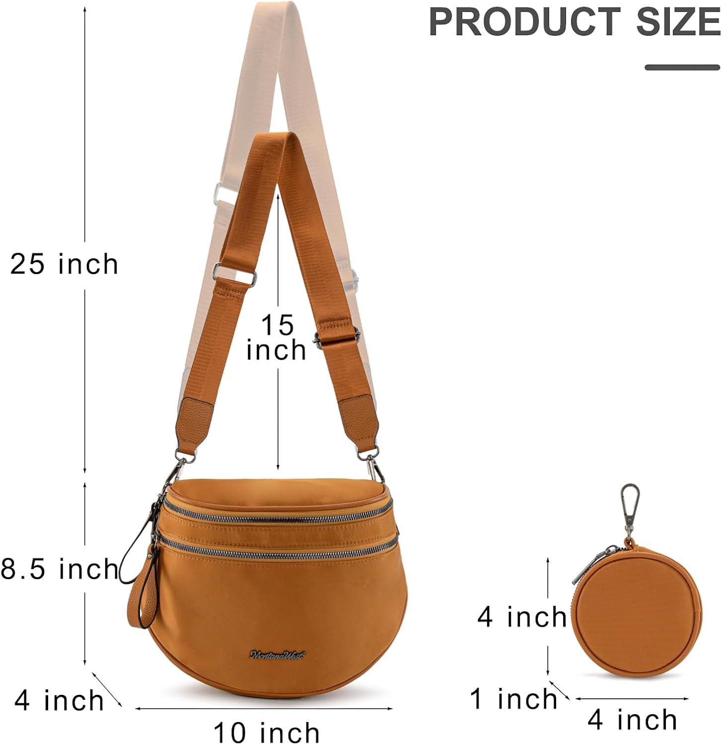 imageMontana West Large Bum Bag Nylon Crossbody Bags Mom Purse with with Coin PurseLight Brown
