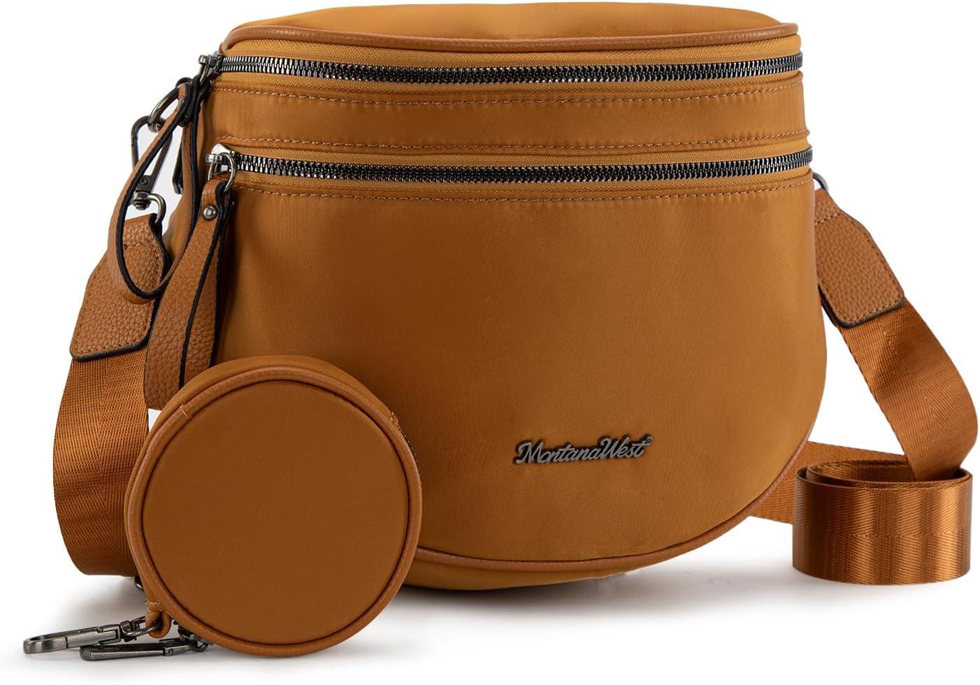 imageMontana West Large Bum Bag Nylon Crossbody Bags Mom Purse with with Coin PurseLight Brown