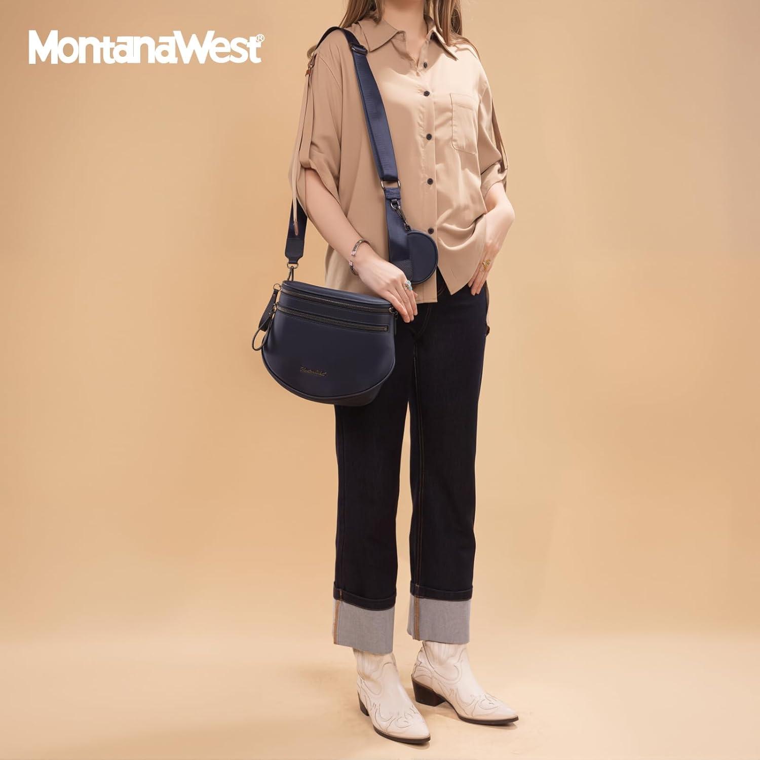 imageMontana West Large Bum Bag Nylon Crossbody Bags Mom Purse with with Coin PurseNavy Blue