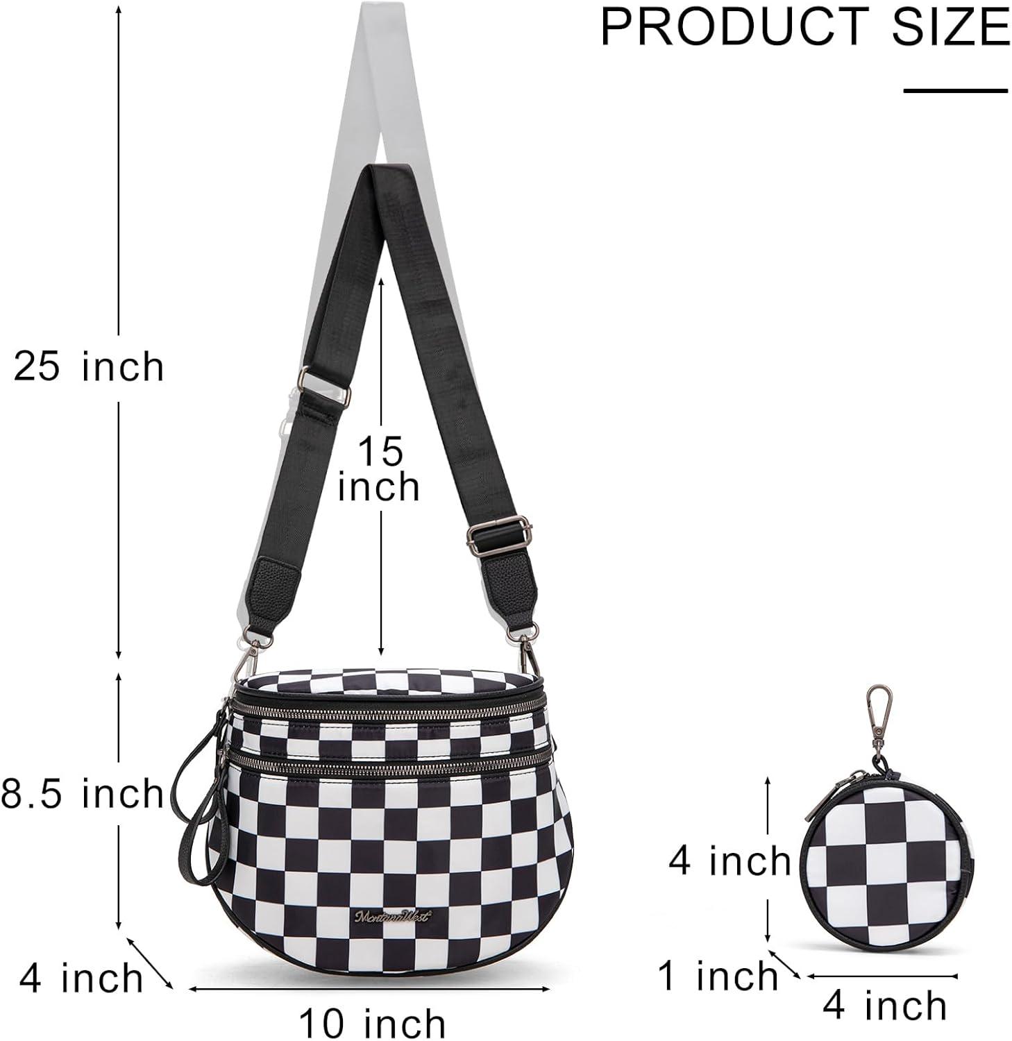imageMontana West Large Bum Bag Nylon Crossbody Bags Mom Purse with with Coin PursePrintedcheckered Black