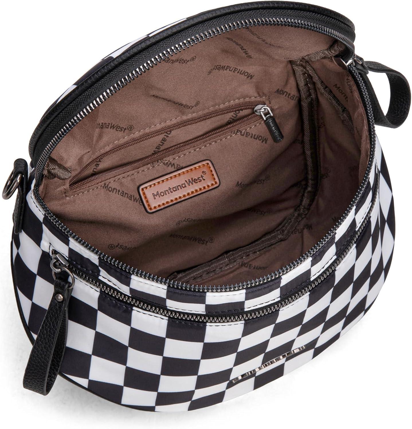 imageMontana West Large Bum Bag Nylon Crossbody Bags Mom Purse with with Coin PursePrintedcheckered Black
