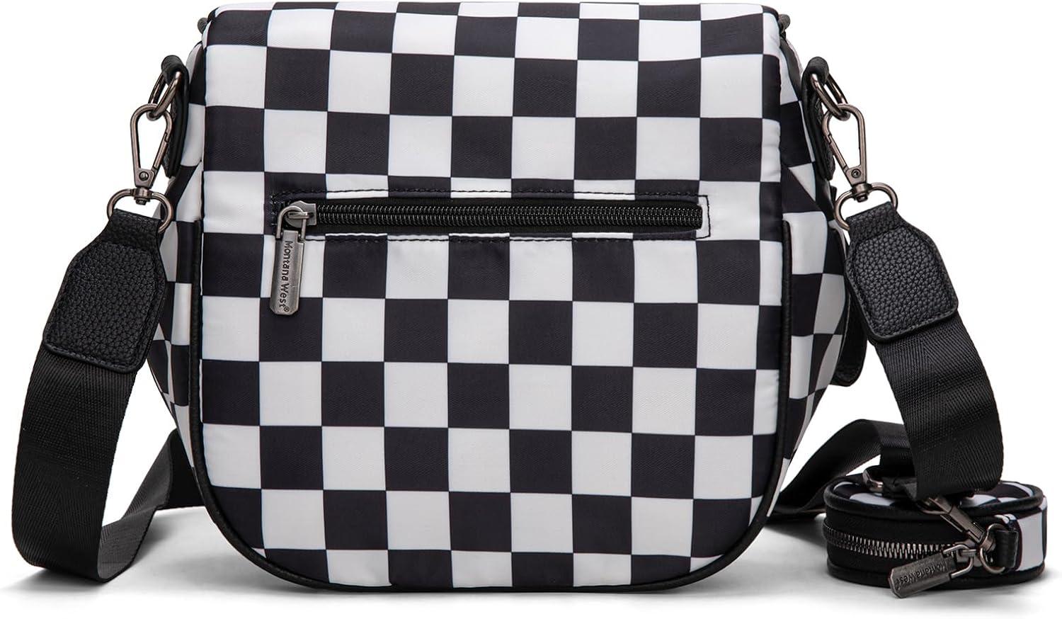 imageMontana West Large Bum Bag Nylon Crossbody Bags Mom Purse with with Coin PursePrintedcheckered Black