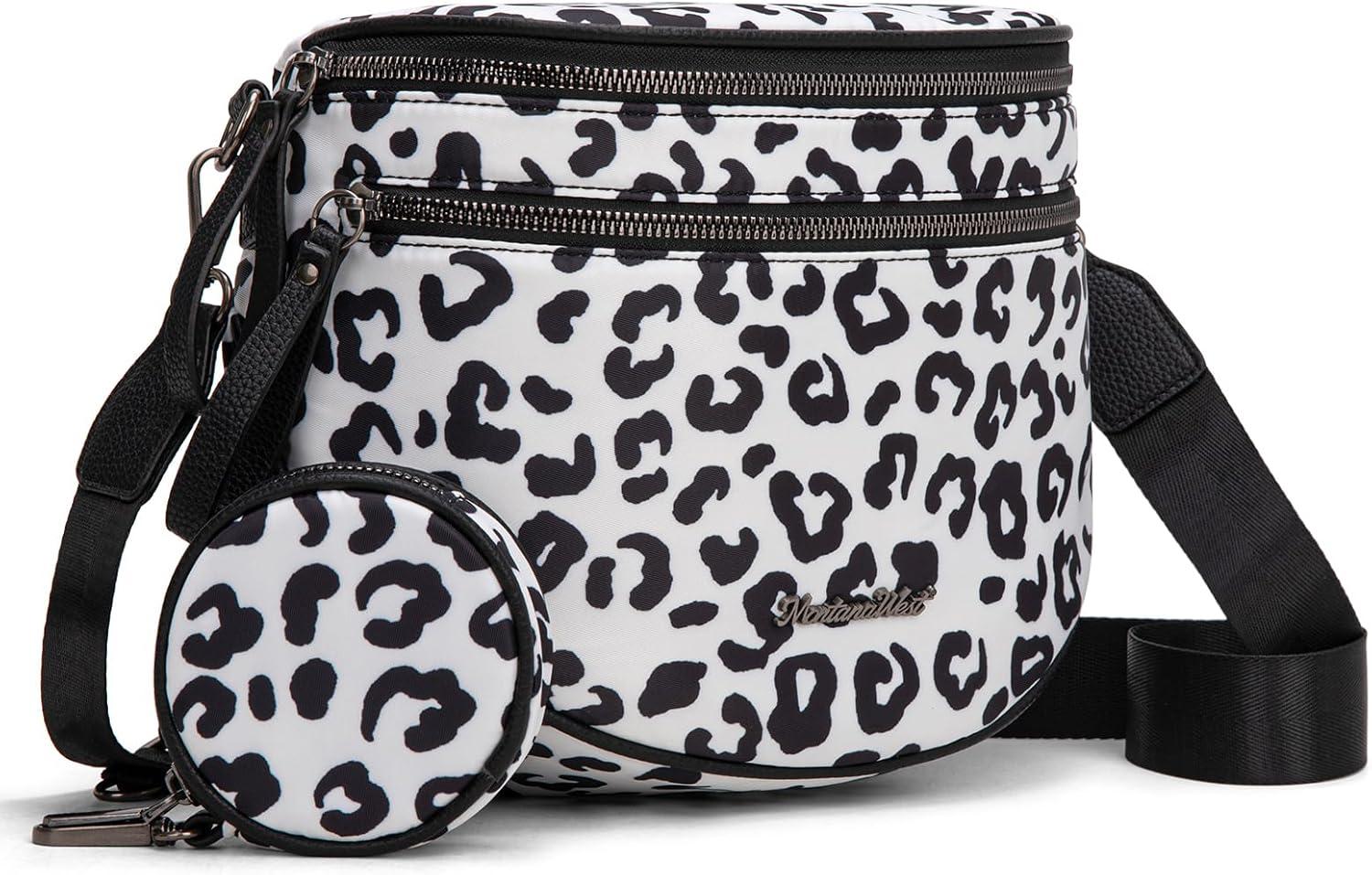 imageMontana West Large Bum Bag Nylon Crossbody Bags Mom Purse with with Coin PursePrintedleopard