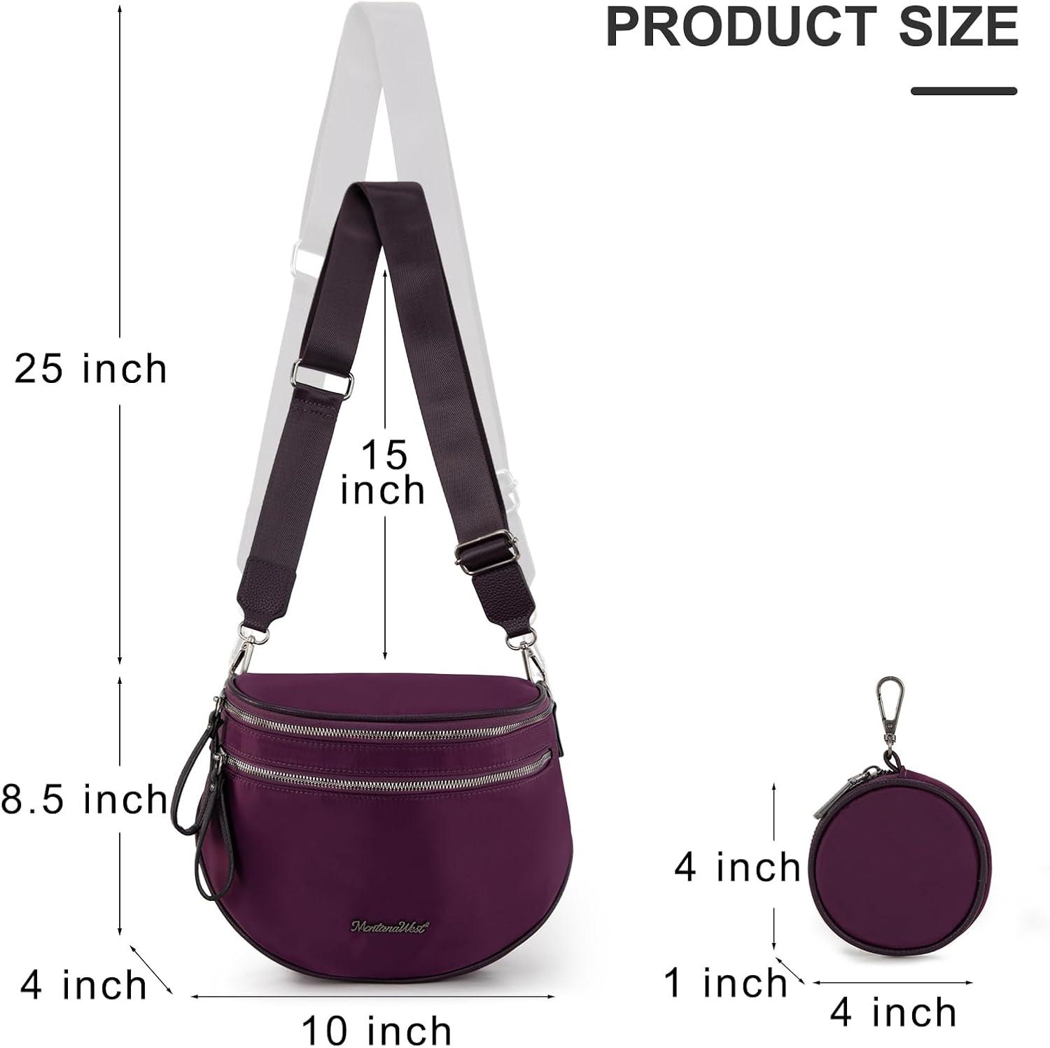 imageMontana West Large Bum Bag Nylon Crossbody Bags Mom Purse with with Coin PursePurple