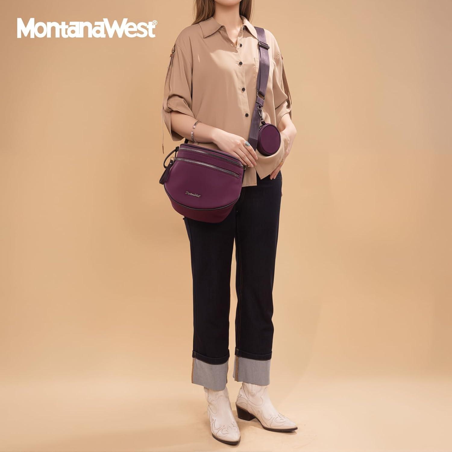 imageMontana West Large Bum Bag Nylon Crossbody Bags Mom Purse with with Coin PursePurple