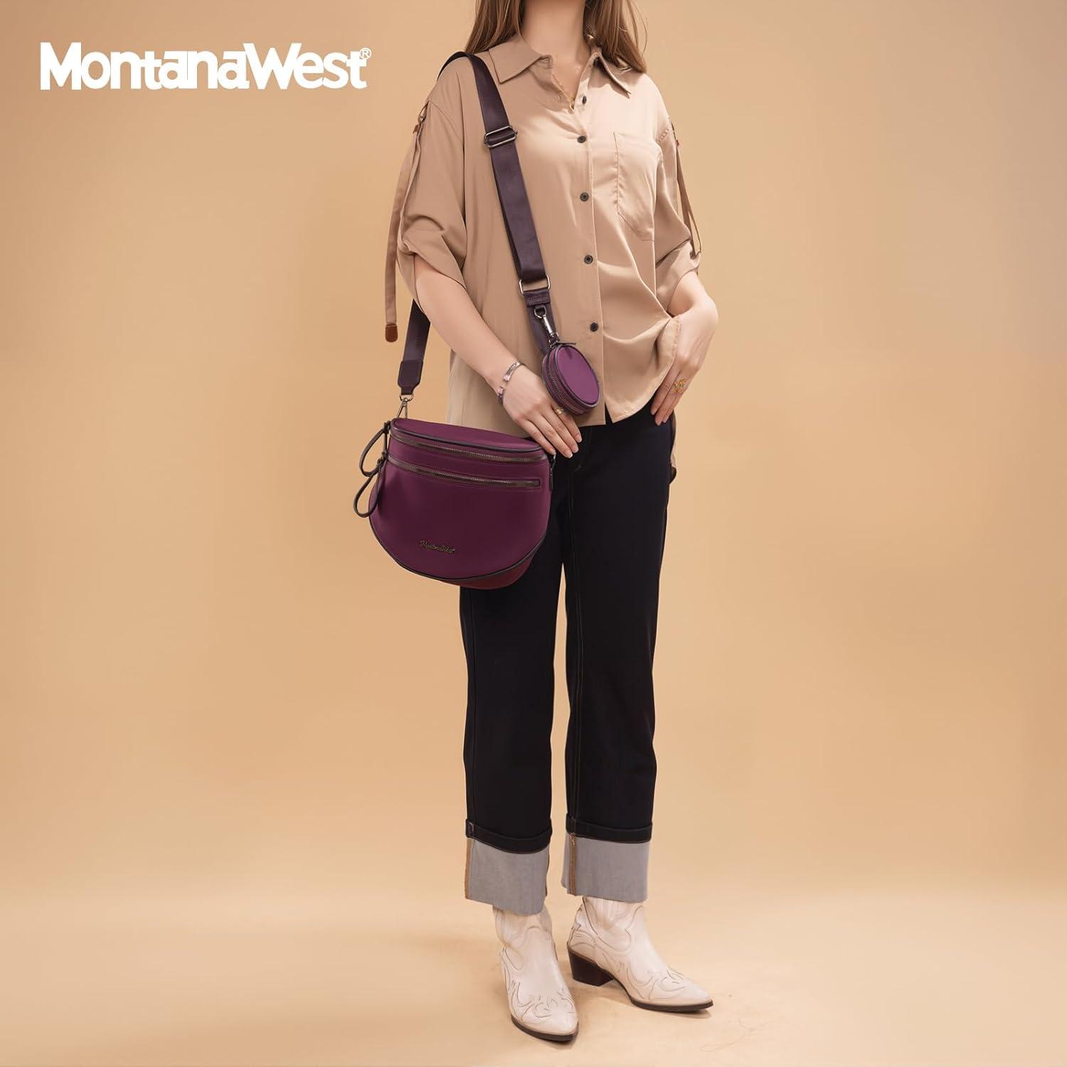 imageMontana West Large Bum Bag Nylon Crossbody Bags Mom Purse with with Coin PursePurple