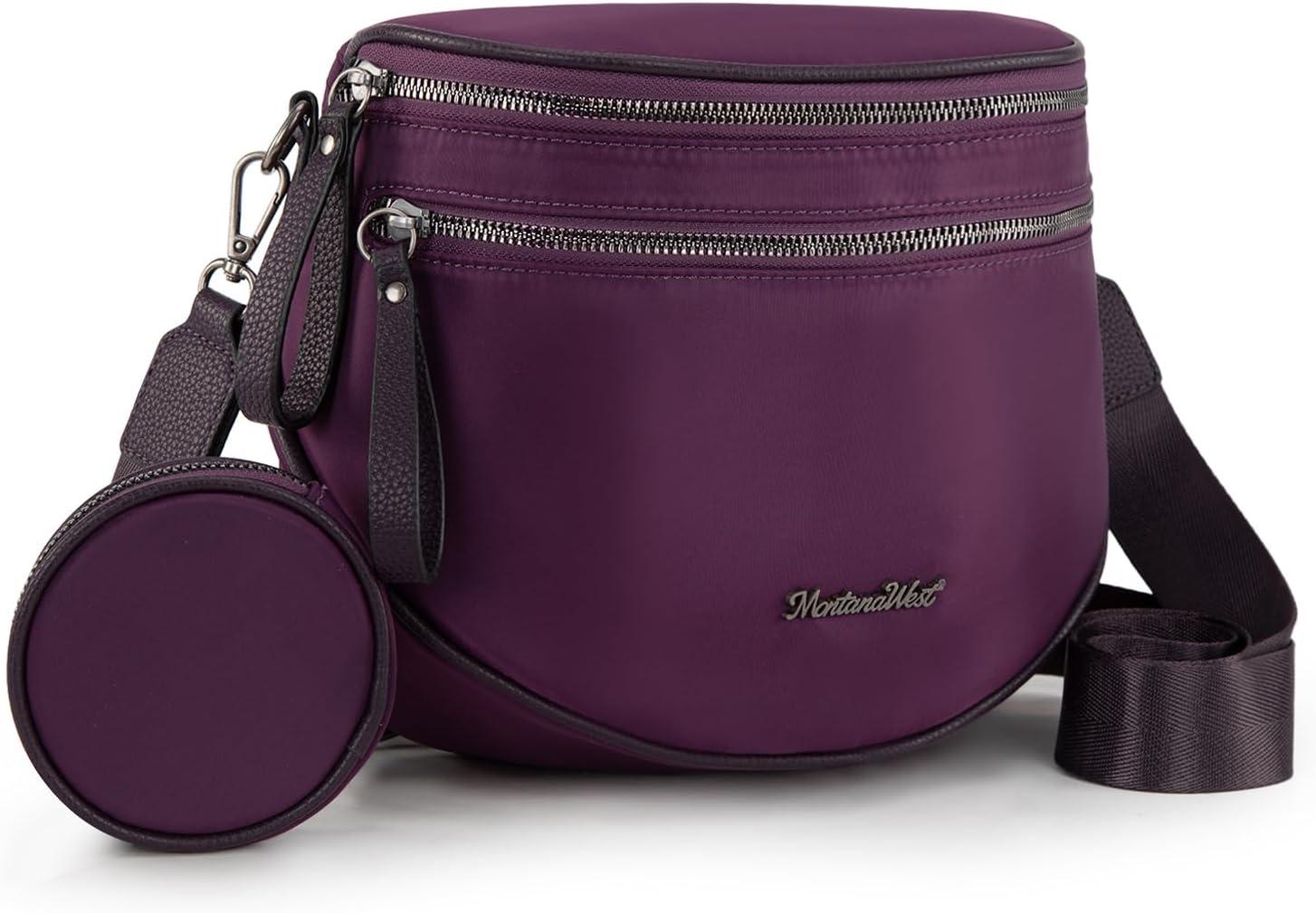imageMontana West Large Bum Bag Nylon Crossbody Bags Mom Purse with with Coin PursePurple