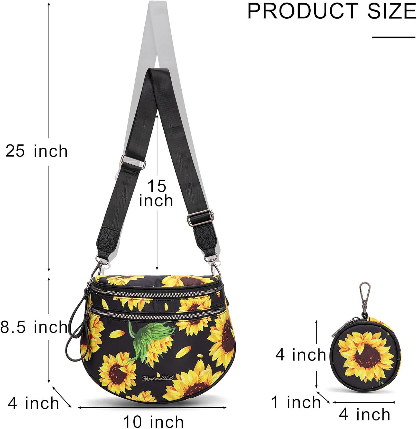 imageMontana West Large Bum Bag Nylon Crossbody Bags Mom Purse with with Coin PurseSunflower