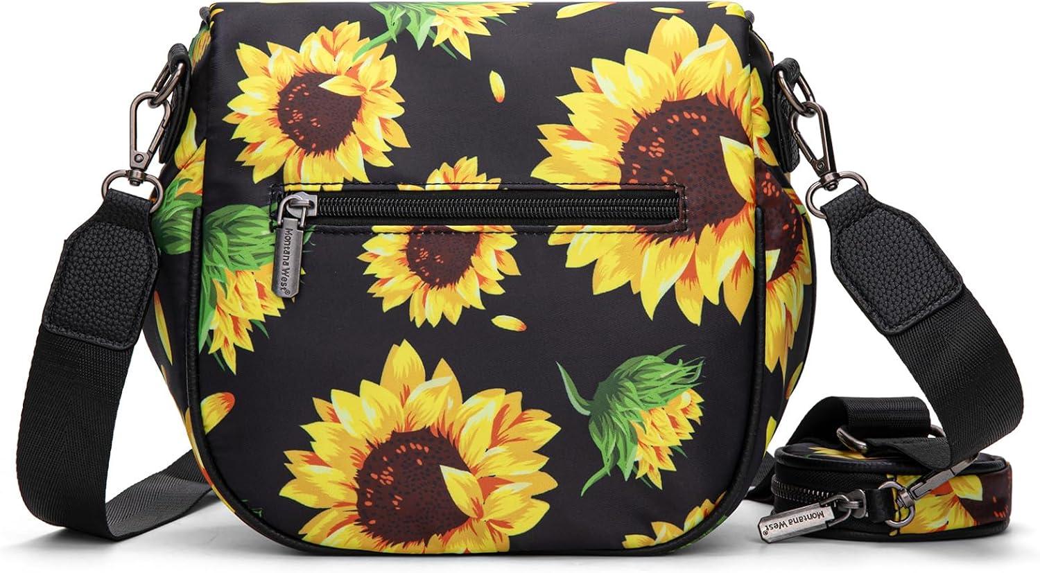 imageMontana West Large Bum Bag Nylon Crossbody Bags Mom Purse with with Coin PurseSunflower