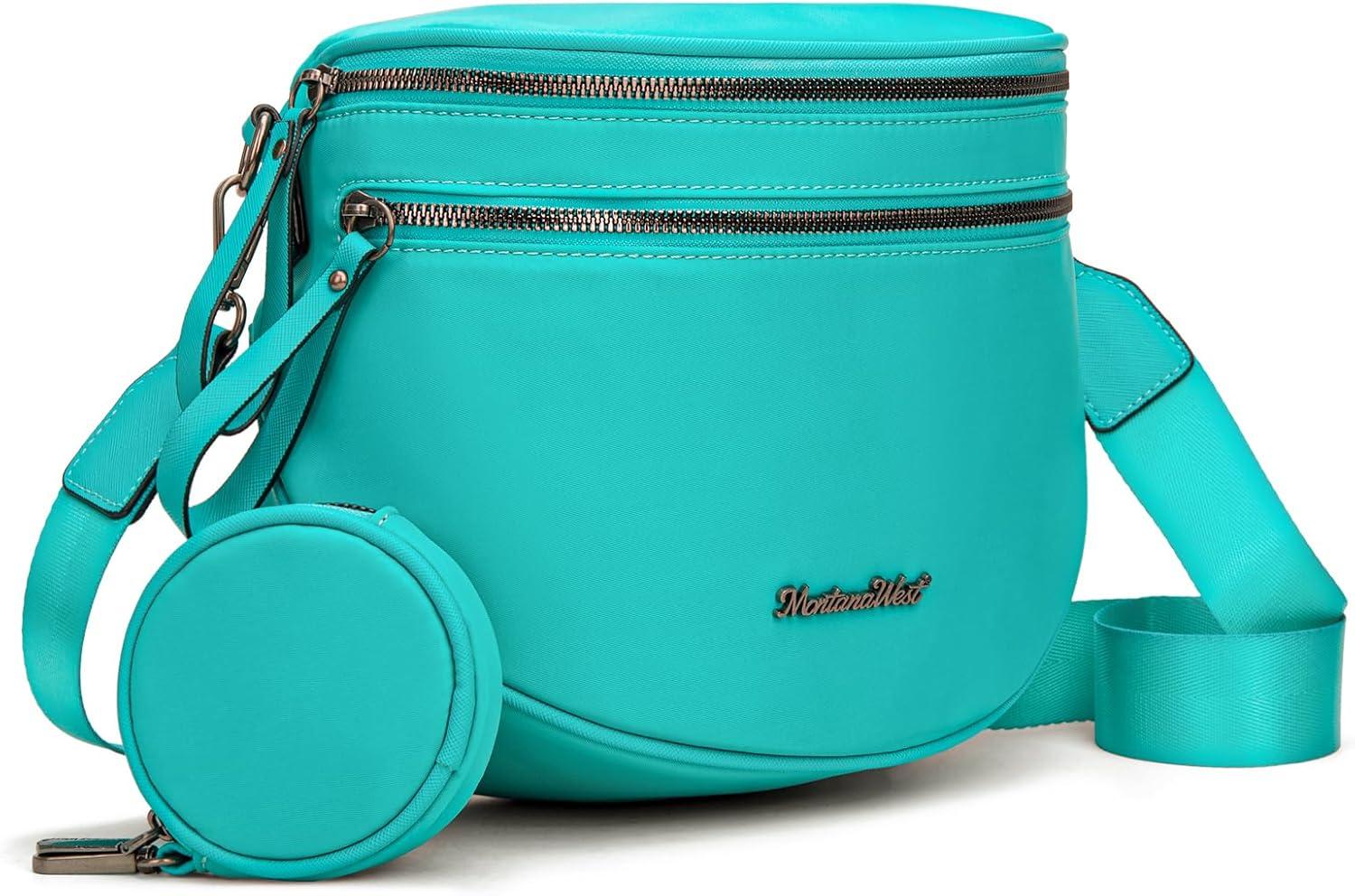 imageMontana West Large Bum Bag Nylon Crossbody Bags Mom Purse with with Coin PurseTurquoise