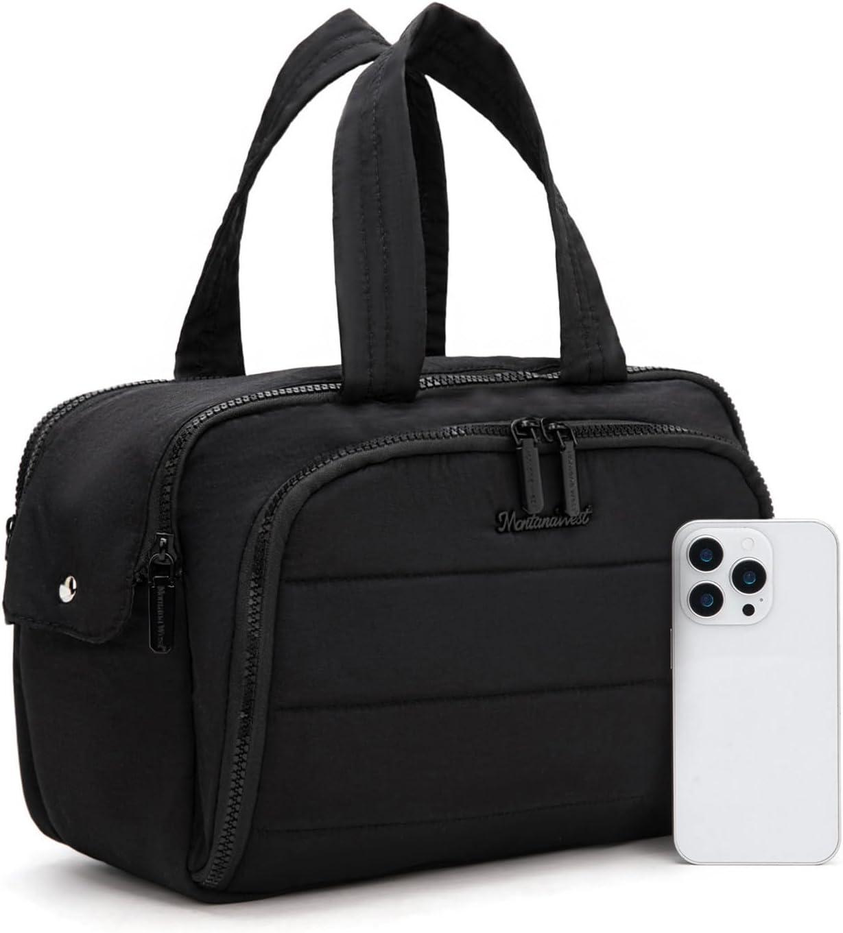 imageMontana West Travel Toiletry Bag Large Capacity Travel Bags Soft Makeup Organizer Lightweight Puffy Cosmetic Bag with Waterproof CompartmentBlack