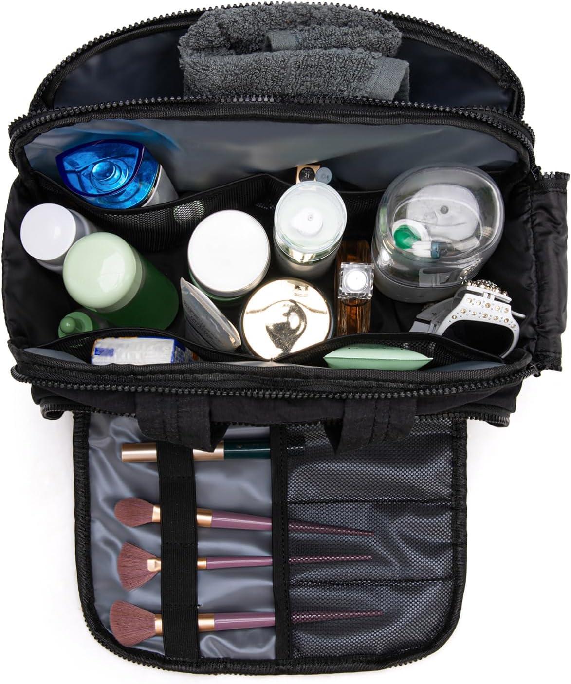 imageMontana West Travel Toiletry Bag Large Capacity Travel Bags Soft Makeup Organizer Lightweight Puffy Cosmetic Bag with Waterproof CompartmentBlack