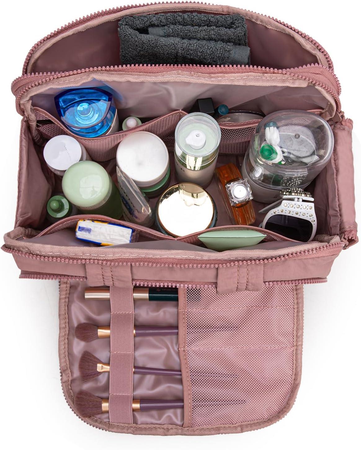 imageMontana West Travel Toiletry Bag Large Capacity Travel Bags Soft Makeup Organizer Lightweight Puffy Cosmetic Bag with Waterproof CompartmentDark Pink