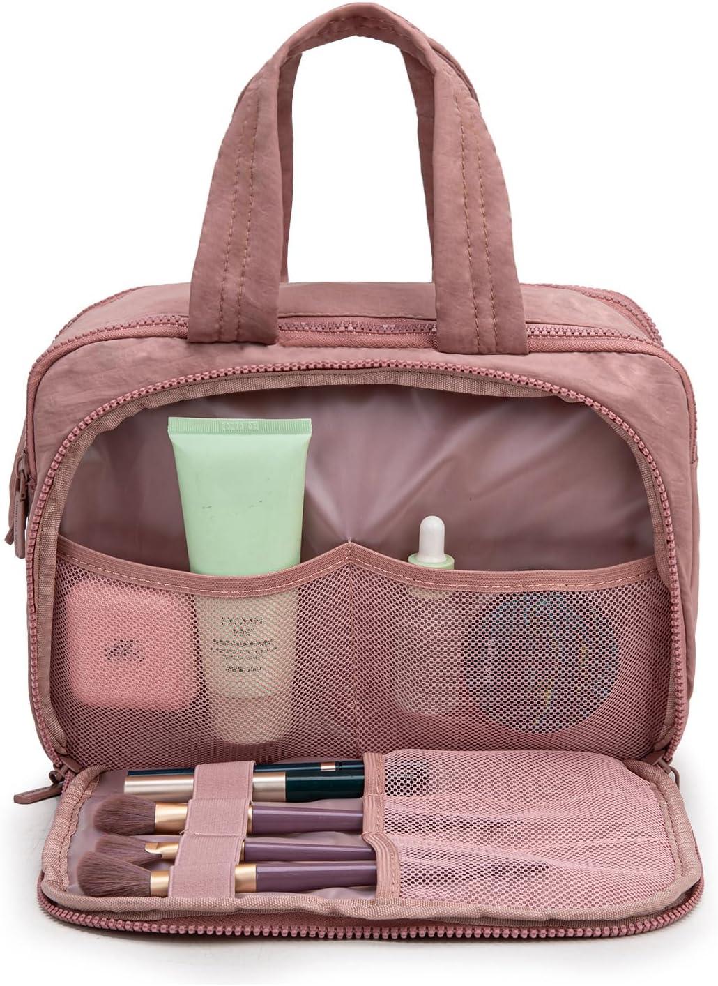 imageMontana West Travel Toiletry Bag Large Capacity Travel Bags Soft Makeup Organizer Lightweight Puffy Cosmetic Bag with Waterproof CompartmentDark Pink