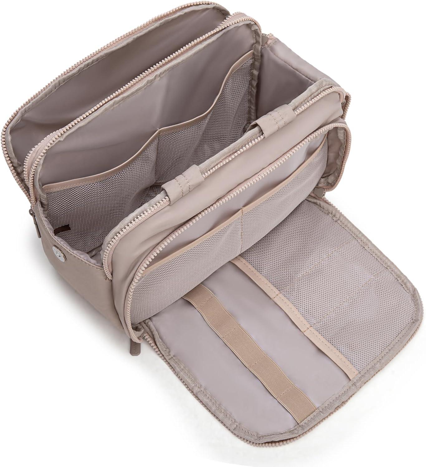 imageMontana West Travel Toiletry Bag Large Capacity Travel Bags Soft Makeup Organizer Lightweight Puffy Cosmetic Bag with Waterproof CompartmentKhaki