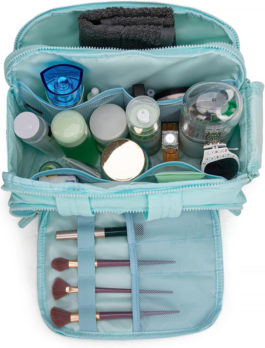 imageMontana West Travel Toiletry Bag Large Capacity Travel Bags Soft Makeup Organizer Lightweight Puffy Cosmetic Bag with Waterproof CompartmentLight Blue