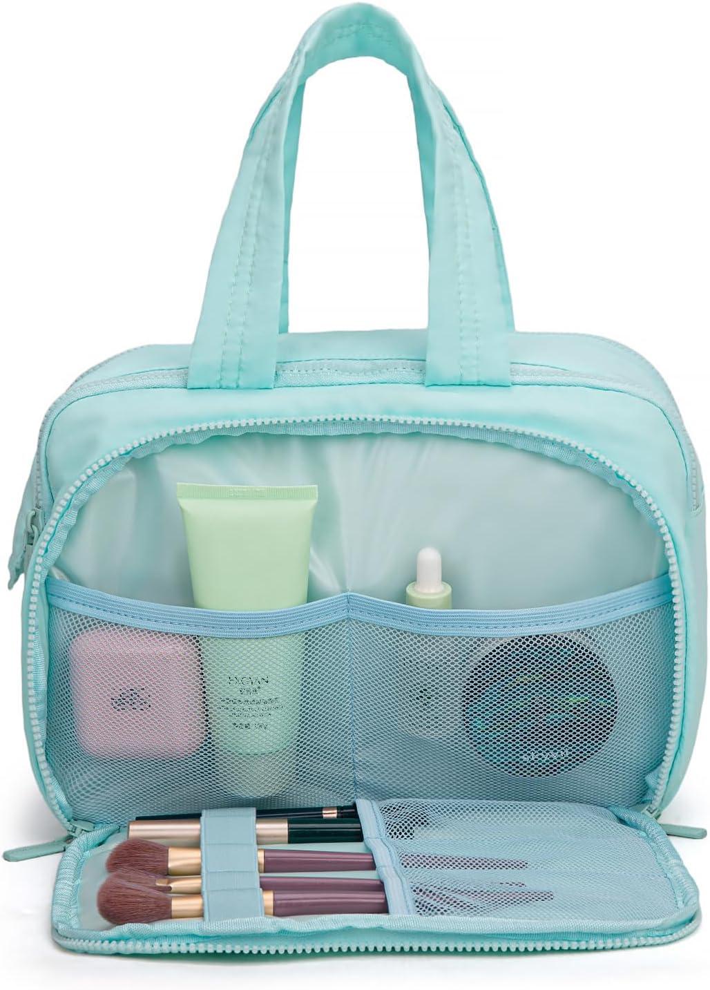 imageMontana West Travel Toiletry Bag Large Capacity Travel Bags Soft Makeup Organizer Lightweight Puffy Cosmetic Bag with Waterproof CompartmentLight Blue
