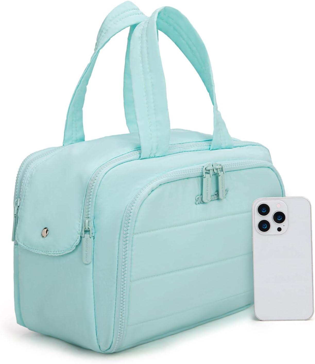 imageMontana West Travel Toiletry Bag Large Capacity Travel Bags Soft Makeup Organizer Lightweight Puffy Cosmetic Bag with Waterproof CompartmentLight Blue