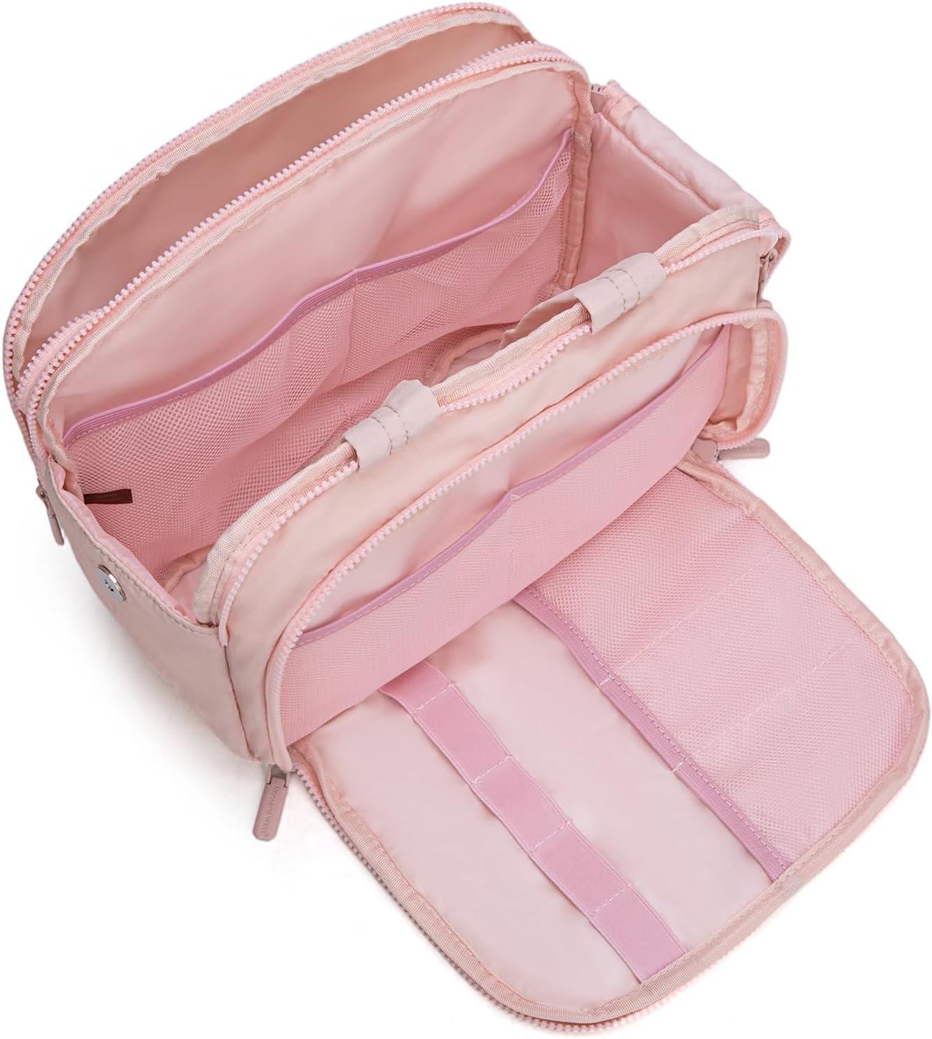 imageMontana West Travel Toiletry Bag Large Capacity Travel Bags Soft Makeup Organizer Lightweight Puffy Cosmetic Bag with Waterproof CompartmentLight Pink