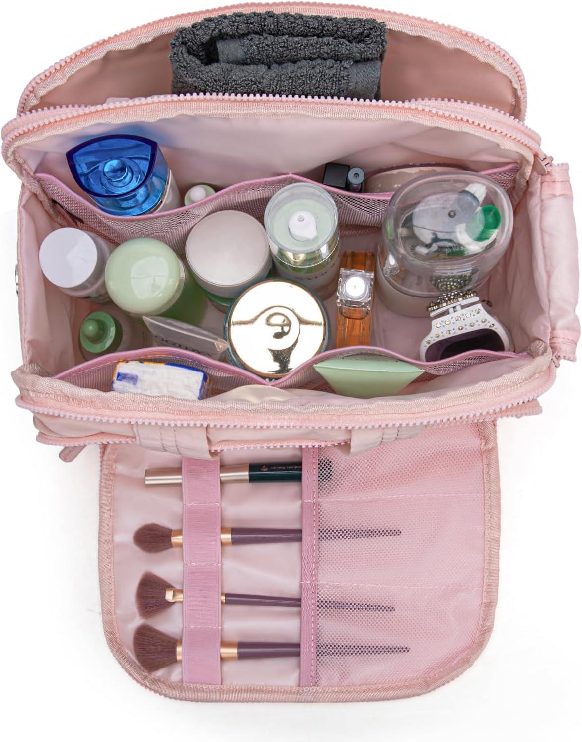 imageMontana West Travel Toiletry Bag Large Capacity Travel Bags Soft Makeup Organizer Lightweight Puffy Cosmetic Bag with Waterproof CompartmentLight Pink