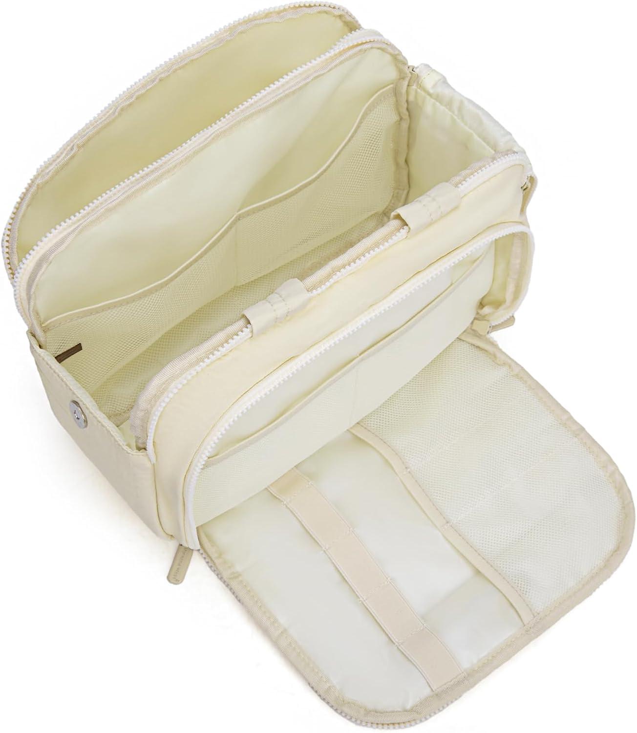 imageMontana West Travel Toiletry Bag Large Capacity Travel Bags Soft Makeup Organizer Lightweight Puffy Cosmetic Bag with Waterproof CompartmentTan