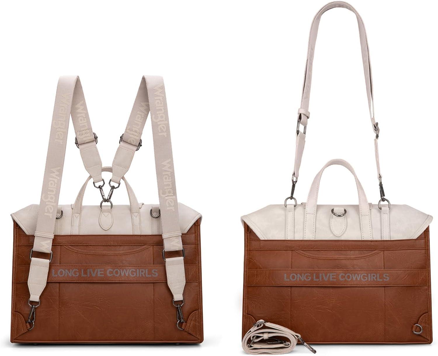 imageMontana West Wrangler 156 Inch Laptop Backpack Convertible Crossbody Bags Tophandle Handbags for BusinessTravelOfficeBeige  Brown