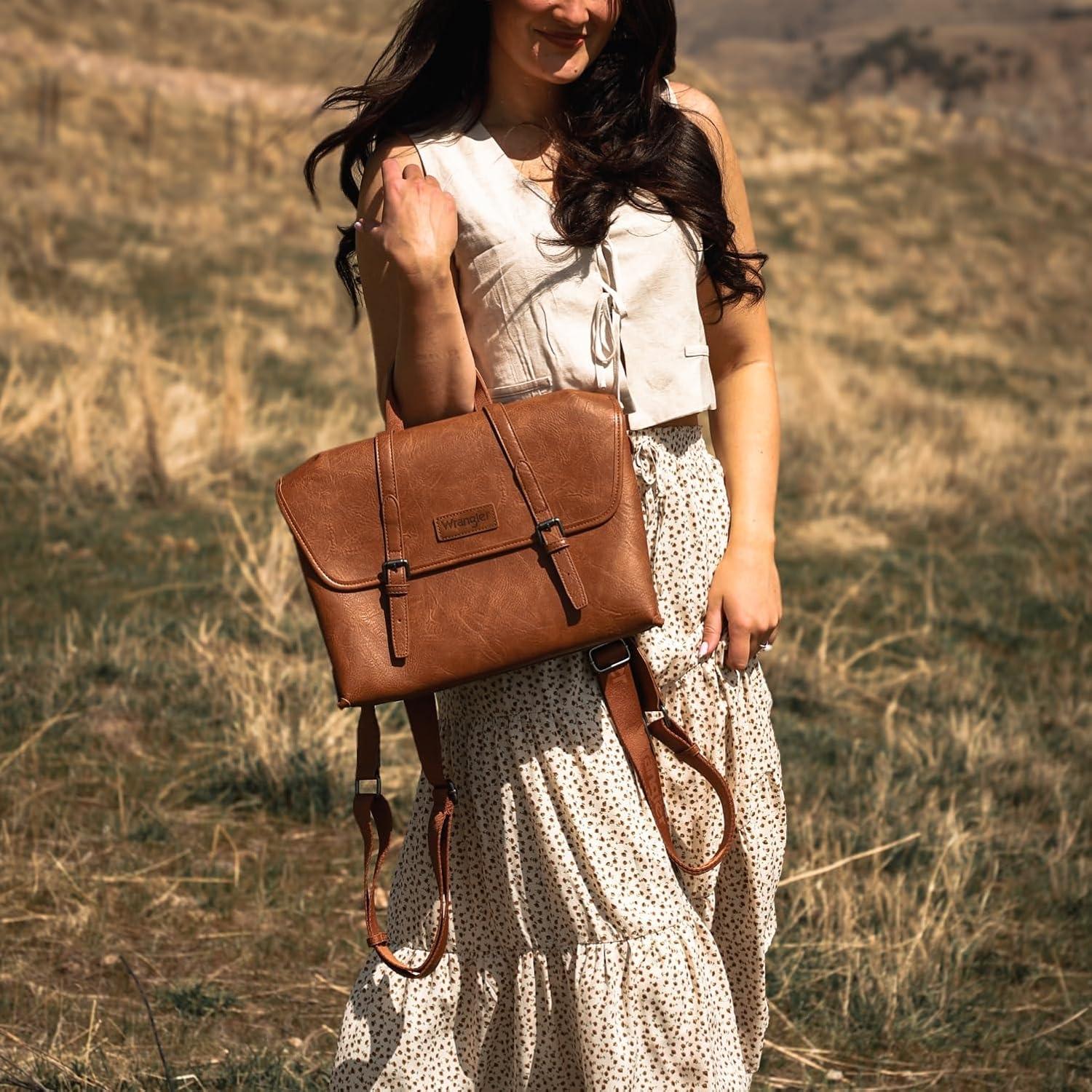 imageMontana West Wrangler 156 Inch Laptop Backpack Convertible Crossbody Bags Tophandle Handbags for BusinessTravelOfficeBrown