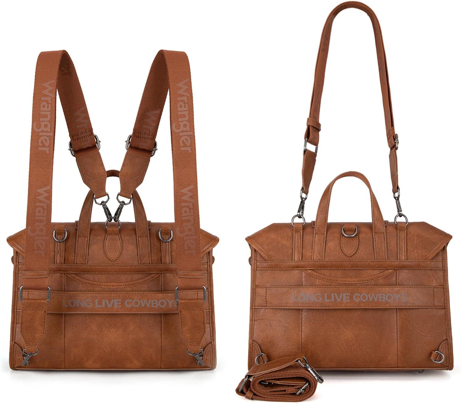 imageMontana West Wrangler 156 Inch Laptop Backpack Convertible Crossbody Bags Tophandle Handbags for BusinessTravelOfficeBrown