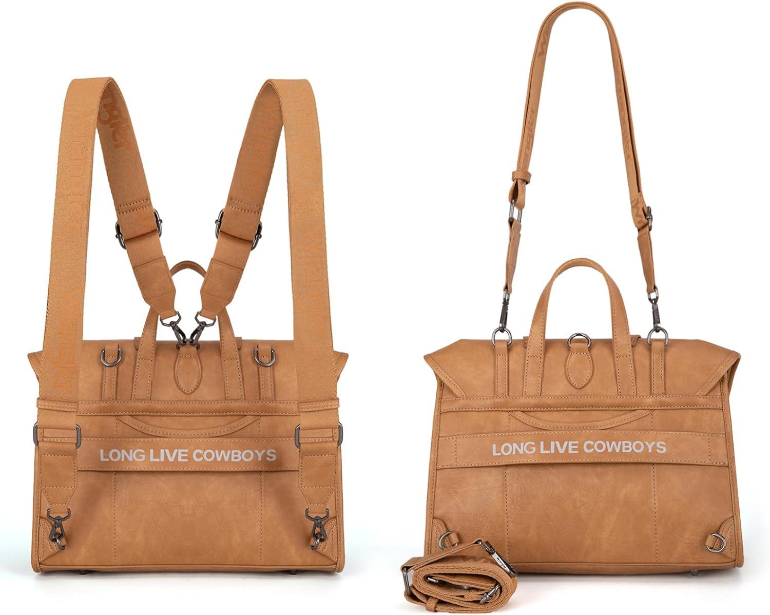 imageMontana West Wrangler 156 Inch Laptop Backpack Convertible Crossbody Bags Tophandle Handbags for BusinessTravelOfficeLight Brown