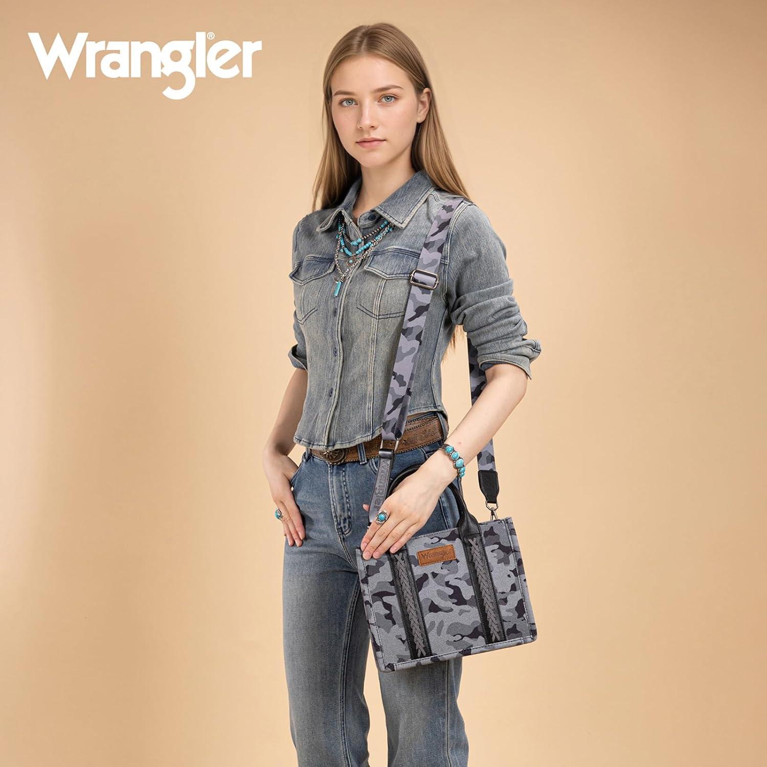 imageMontana West Wrangler Tote Bag for Women Western Camo Pattern Canvas Crossbody bag Handbag Vintage DesignBlack